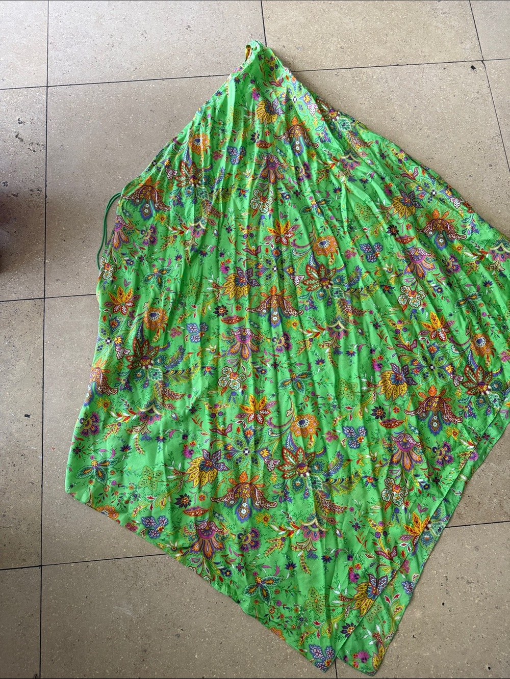 Ralph Lauren Purple Label One-Shoulder Lime Green Floral Maxi Dress